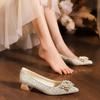 New Silver Champagne High Heels Wedding Shoes Women's French Sequins Crystal Bridesmaids Thick Heel Temperament French