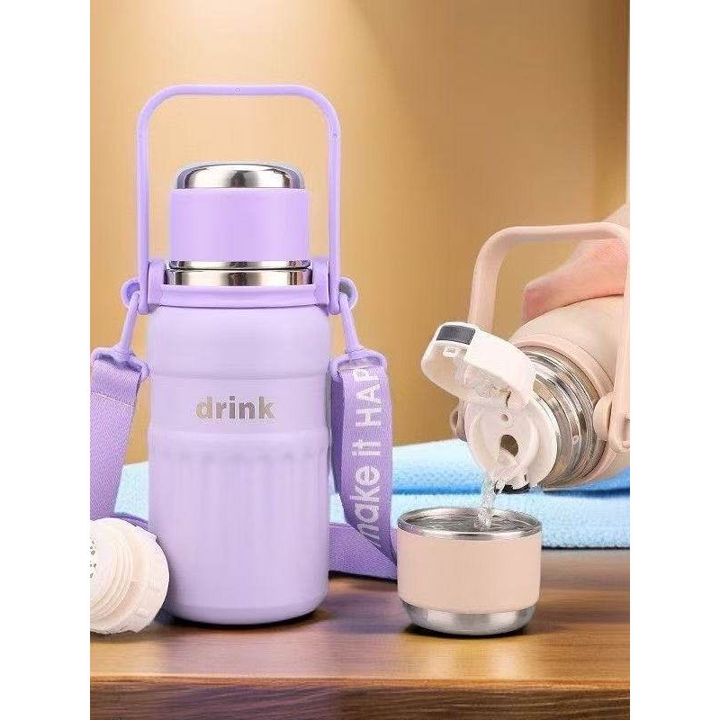 Outdoor 316 Stainless Steel Large-Capacity Thermos Cup for Male and Female Students, Portable Water Cup for School, Tea and Water Separation Cup