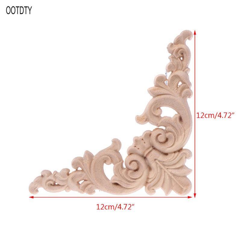 4pcs/set Wood Carved Corner Onlay Applique Unpainted Frame  Cupboard Cabinet Decal For Home Furniture Decoration 12x12cm
