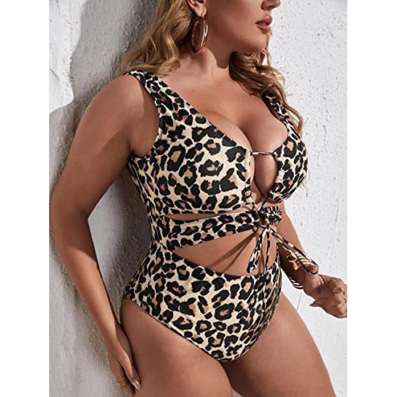 Leopard Print Sexy Badeanzug Ein Stück Große Größe Bademode Frauen einteiliges Bademode Gedruckt Sommer Badeanzug Weibliche 4XL