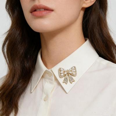 Fashion Rhinestone Bow Pearl Brooches For Women Clothing Coat Jewelry Accessries Gifts