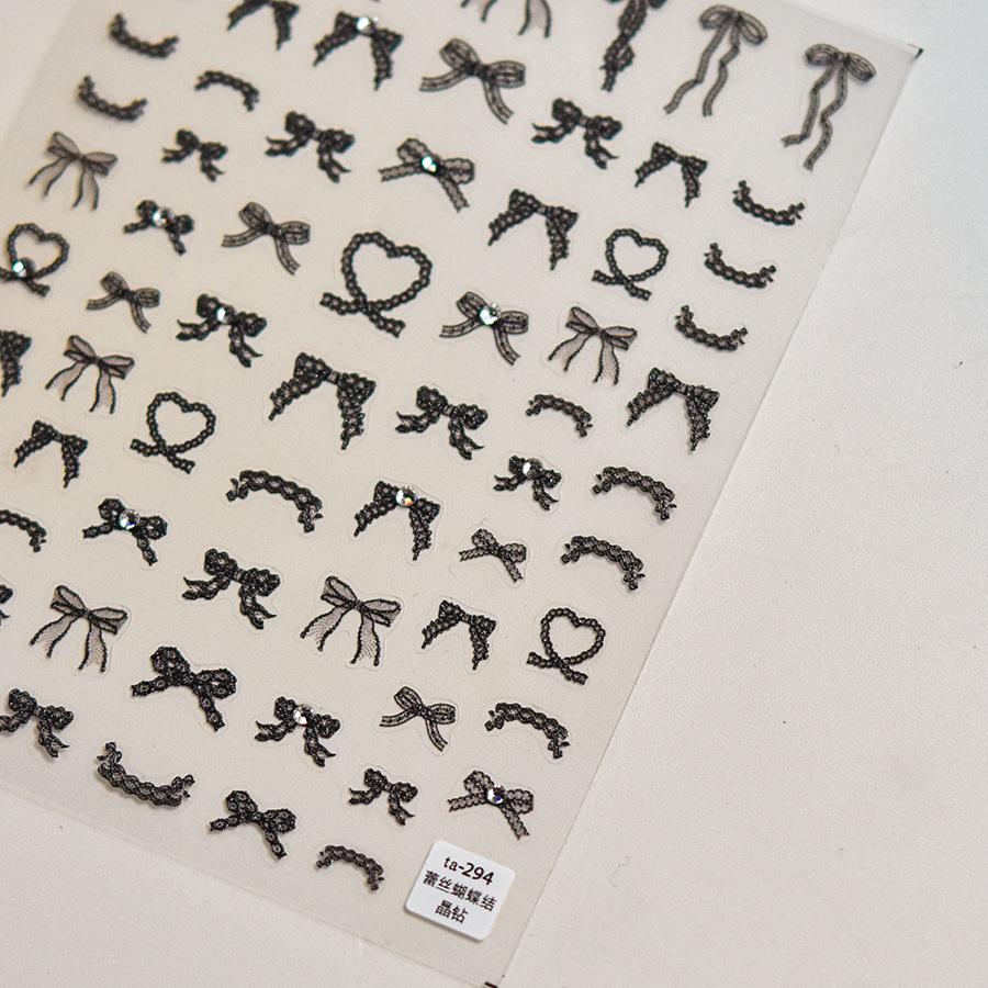 5D Versatile Black and White Bow Ribbon Bowknot Nail Sticker Crystal Diamond Nail Stickers Adhesive Decals Nail Art Decorations