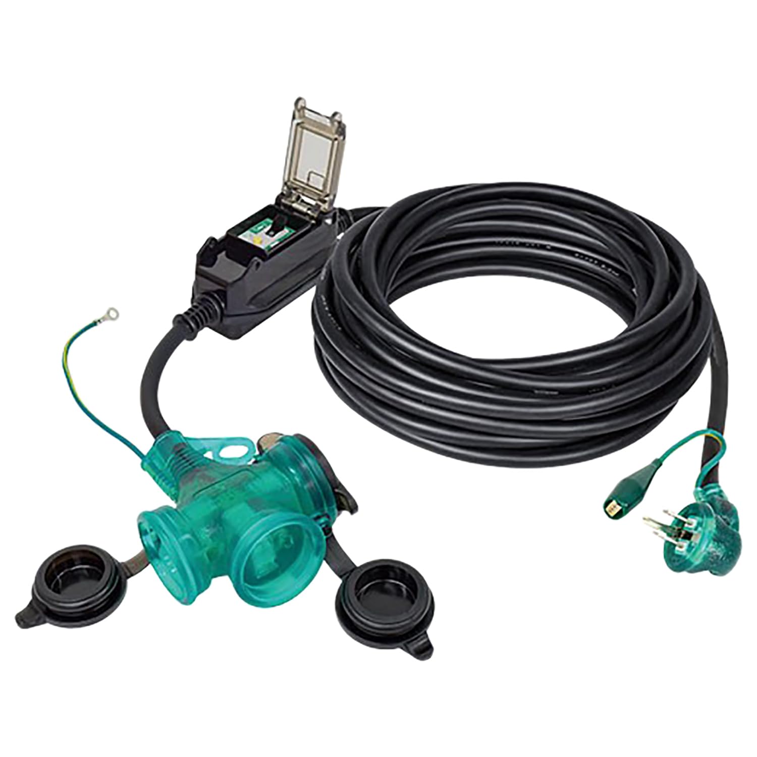 

NICHIDO Rainproof L-Henna Pokkin Extension Breaker, 10m, for Electrical Leakage Protection, 8351 PBWL-EB10T-S