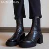 Klobige Plateau-Stiefeletten für Damen aus Leder mit mittelhohem Absatz, Designer-Schuhe, Trend, Wintermode, Pumps, klassisch, Goth, Botas de Mujer