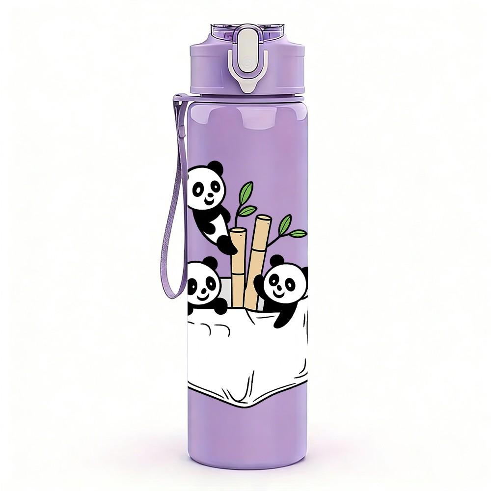 1PC Panda In Paper Bag Cartoon 750ml Color Plastic Sports Water Bottle Leakproof Flip Straw Lid Suitable for Sports Office Home Use