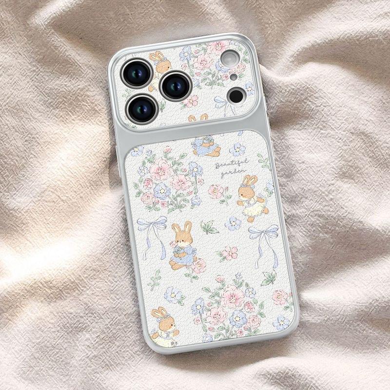 Cute Flower Rabbit Pattern Lambskin Anti Fall Protective Phone Case For Apple Iphone