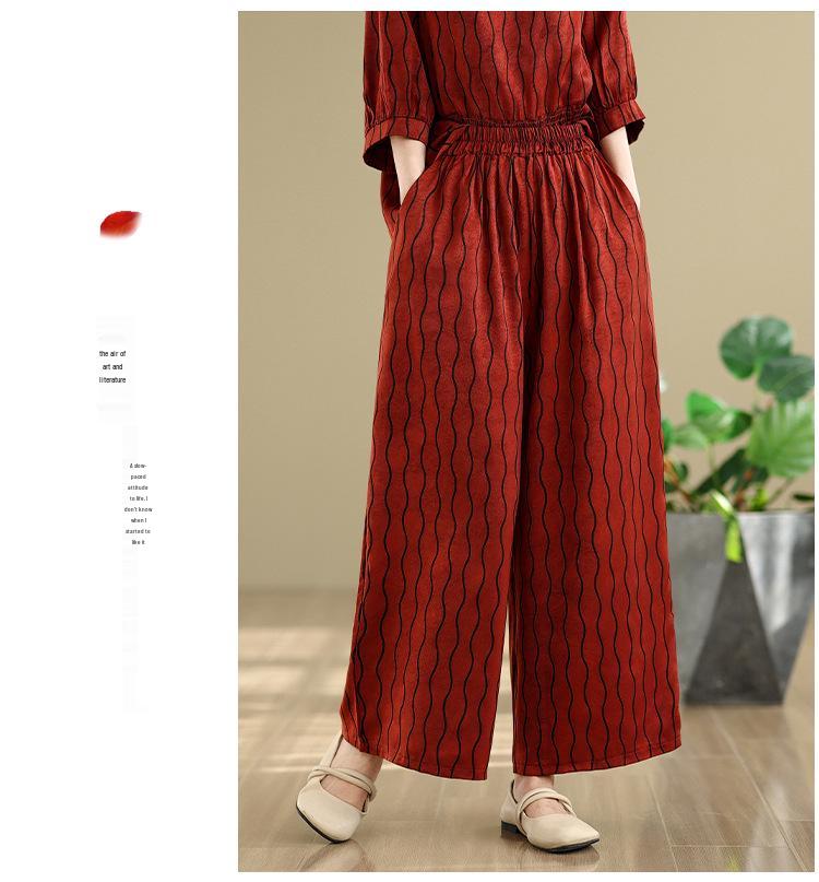 Real Shot 2025: Chic Slimming Plus-Size Summer Two-Piece Set with Light Mature Style and Wide-Leg Pants