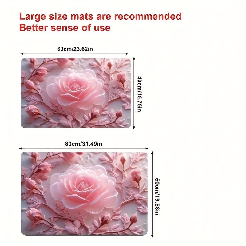 1Pcs  Pink Rose Pattern Floor Mat Modern Kitchen Polyester Rug Non-Slip Colorful Indoor Carpet, For Home Bathroom Bedroom Living Room Decor