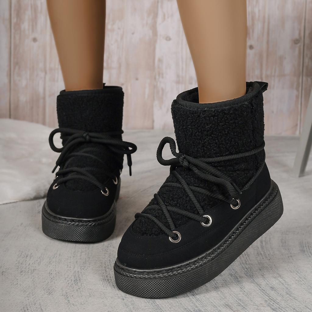 Fashion Fashion Lace Up Decoration Suede Snow Boots Soft Thick Bottom Medium Heel Cotton Boots Winter Warm Short Plush Shoes Plus Size