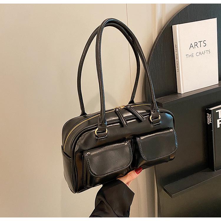 

Текстурированная ретро сумка кроссбоди Бостон - Новая модная женская сумка для боулинга большой вместимости чёрный