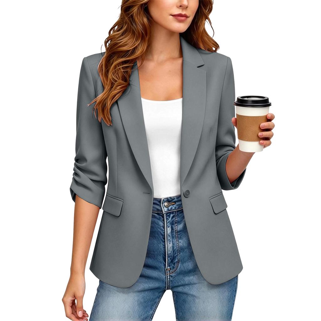 Women's Fall 3/4 Sleeve Color Open Front Cardigan Jacket for Business Casual Work