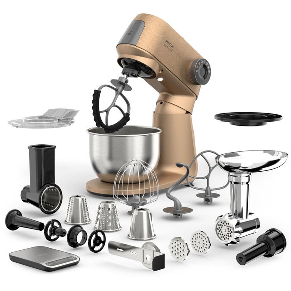 Robot pâtissier multifonction Sencor STM 7630RS Gordon - Pétrin et hachoir à viande - Bol inox 5,5 L - Moteur 1500 W - Champagne
