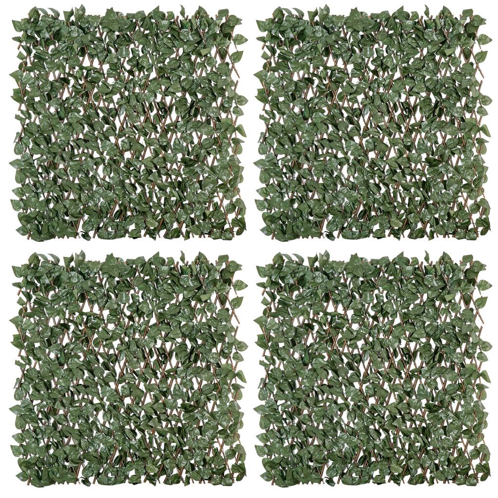 Artificial Stretch Ivy Hedges, Set of 4, Wall Privacy Screen, 200 x 100 cm, Green