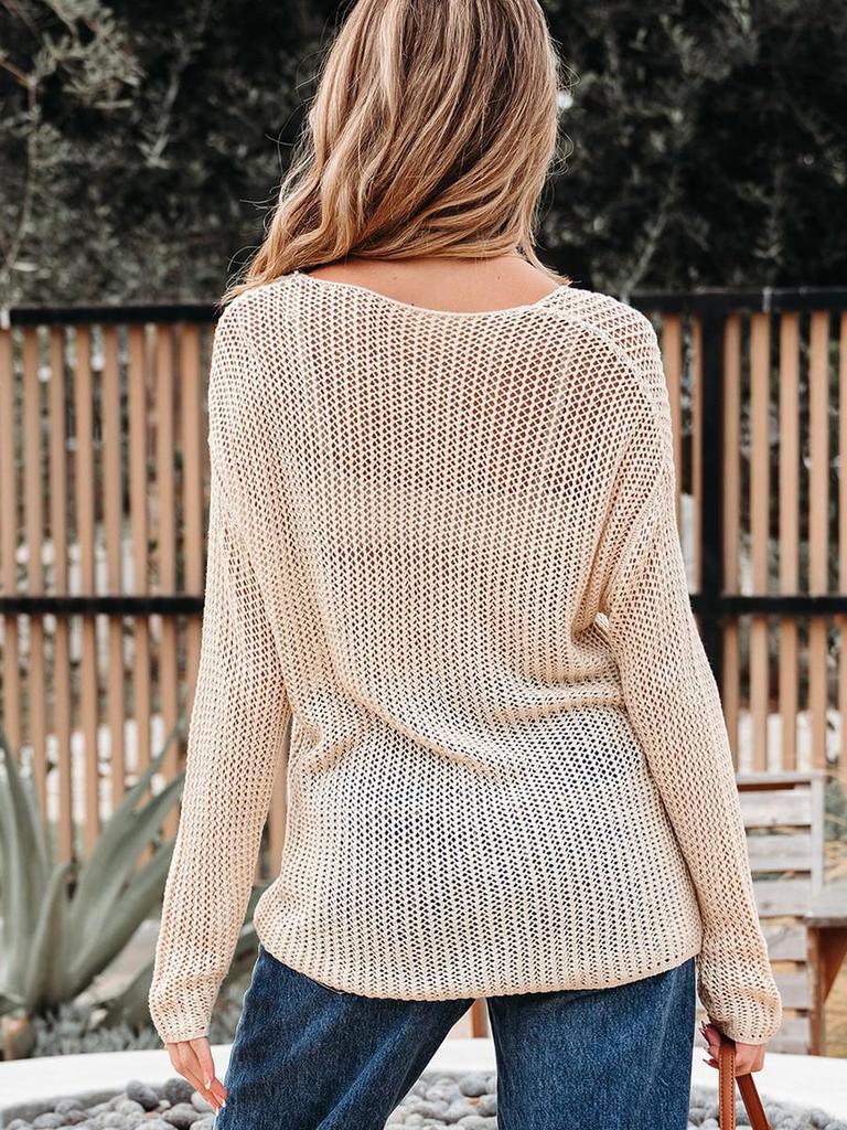 2025 Winter Loose Knit Round Neck Women's Fashion Crochet Drop Shoulder Sweater
