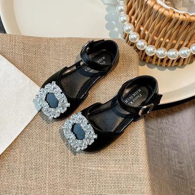 Girls Half Sandals Summer New Children Elegant Princess Shoes for Party Wedding Kids Chic Versatile Flat Shoes with Rhinestone