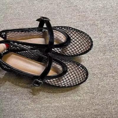 Mode 2024 Sommer Damen Mesh Ballerinas Damen Große Runde Zehenpartie Atmungsaktiv und Bequem Damen Sandalen