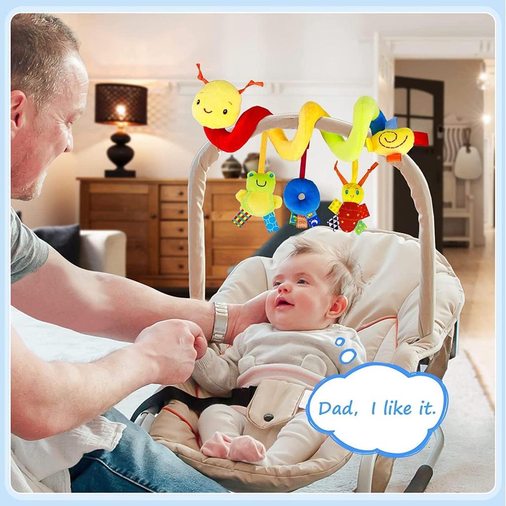 Baby Crib Hanging Rattles Toys-Infant Baby Worm Crib Bed Around Rattle Bell Cartoon Insect Spiral Hanging Toy with Ringing Bell for Infant BedStroller