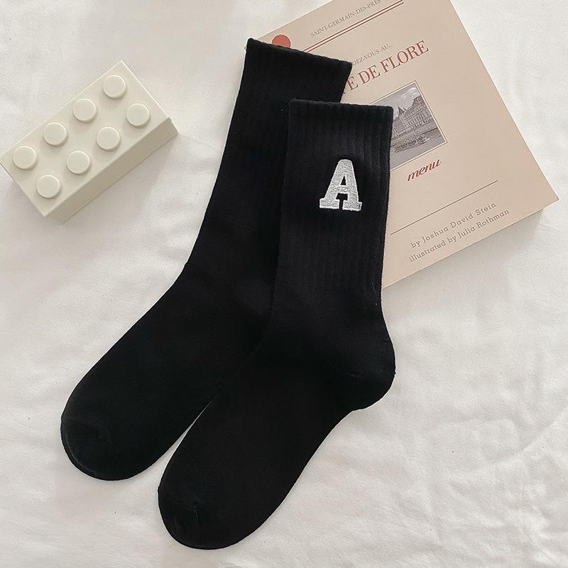 Women's Winter Warm Socks Kawaii Plush Letter A Ladies Sleep Socks Korean Style Fashion Solid Color Harajuku Unisex Socks
