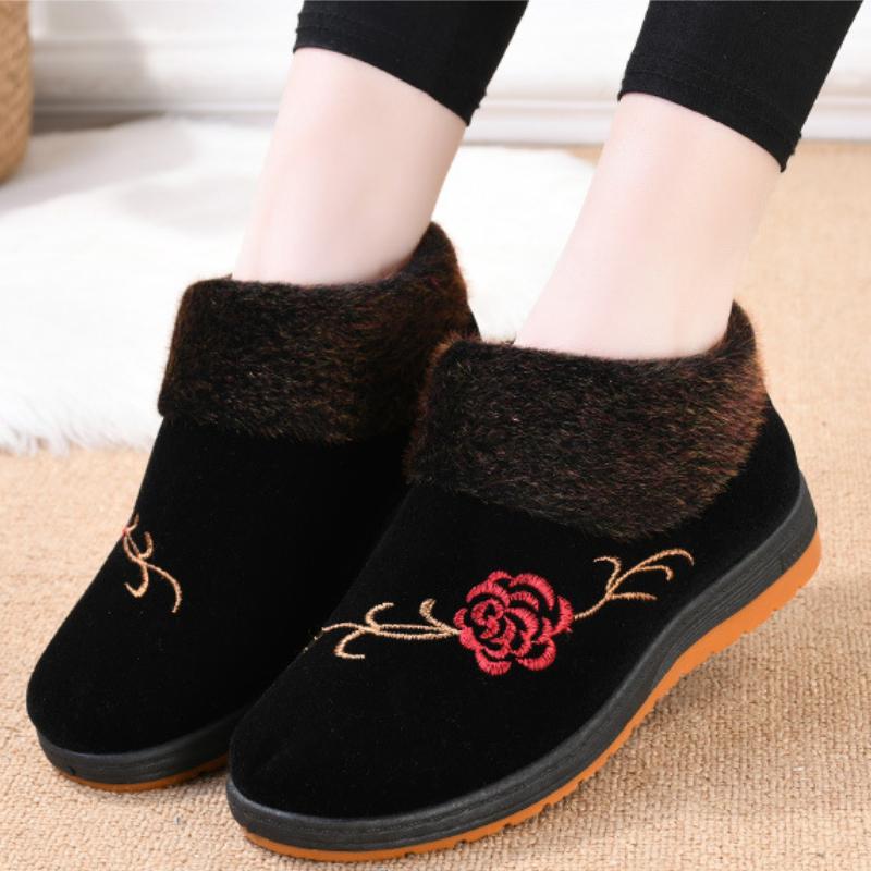 Women's Shoes Winter Elderly Cotton Shoes Women's Velvet Warm The Elderly Soft-soled Grandmother Cotton Boots