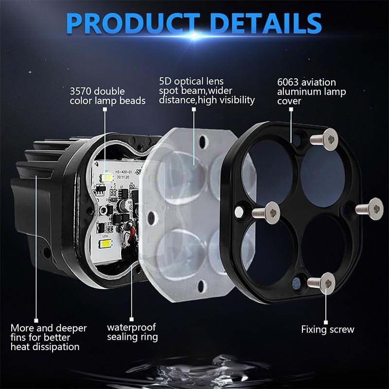 2PCS Led Motorcycle Spotlights Two-Color Lens Off-Road Vehicle Work Lights Motorcycle Spotlights Modified Led Lights