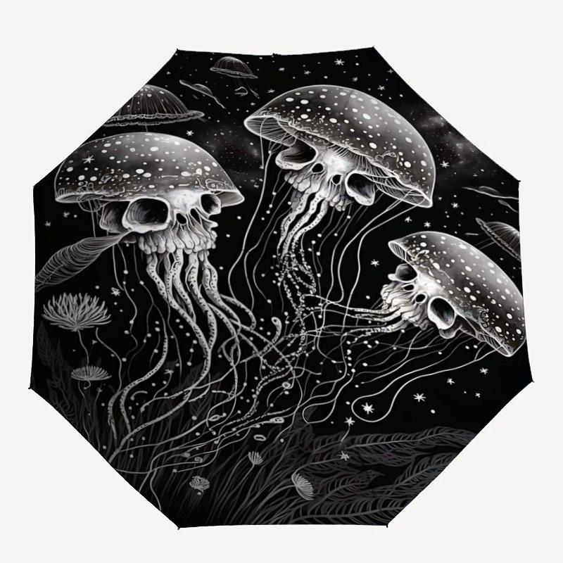 1pc Jellyfish Skulls Automatic Umbrella Design, Cute Cartoon Pattern, Portable Outdoor Umbrella, Perfect, Holiday Gift for Disney fans.I055