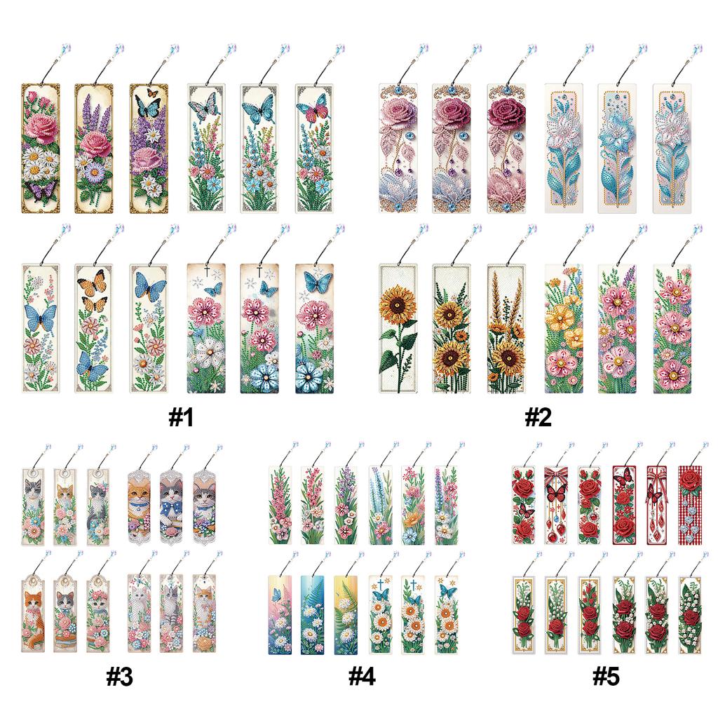 12Pcs Flower Animal DIY Diamond Bookmark Art Projects with Crystal Pendant Diamond Art Bookmark for Adults Book Lovers