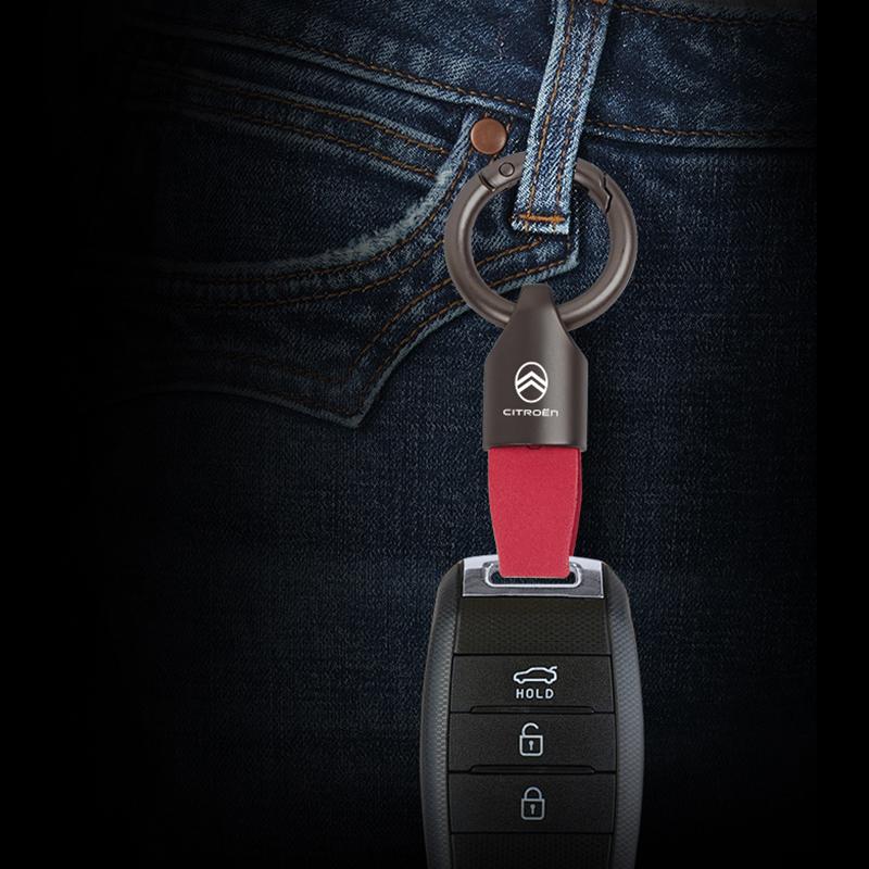 Leather Keychain Car Styling Emblem Metal Pendant For Citroen Xsara Grand Picasso Jumper Cactus Saxo Jumpy C8 C-Elysee CelyseeC6