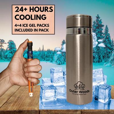 Outer Woods Insulin Cooling Bottle Travel Case for Diabetics | 24+ Hours Cooling | Insulin Travel Case | Insulin Travel Cooler | 4 + 4 Ice Gel Packs