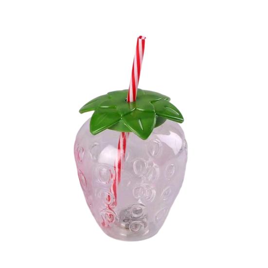 Pineapple Plastic Cup with Lid & Straw 500ml Strawberry Iced Coffee Wine Tea Mug Fruit Shaped Tumbler for Party Wedding Birthday