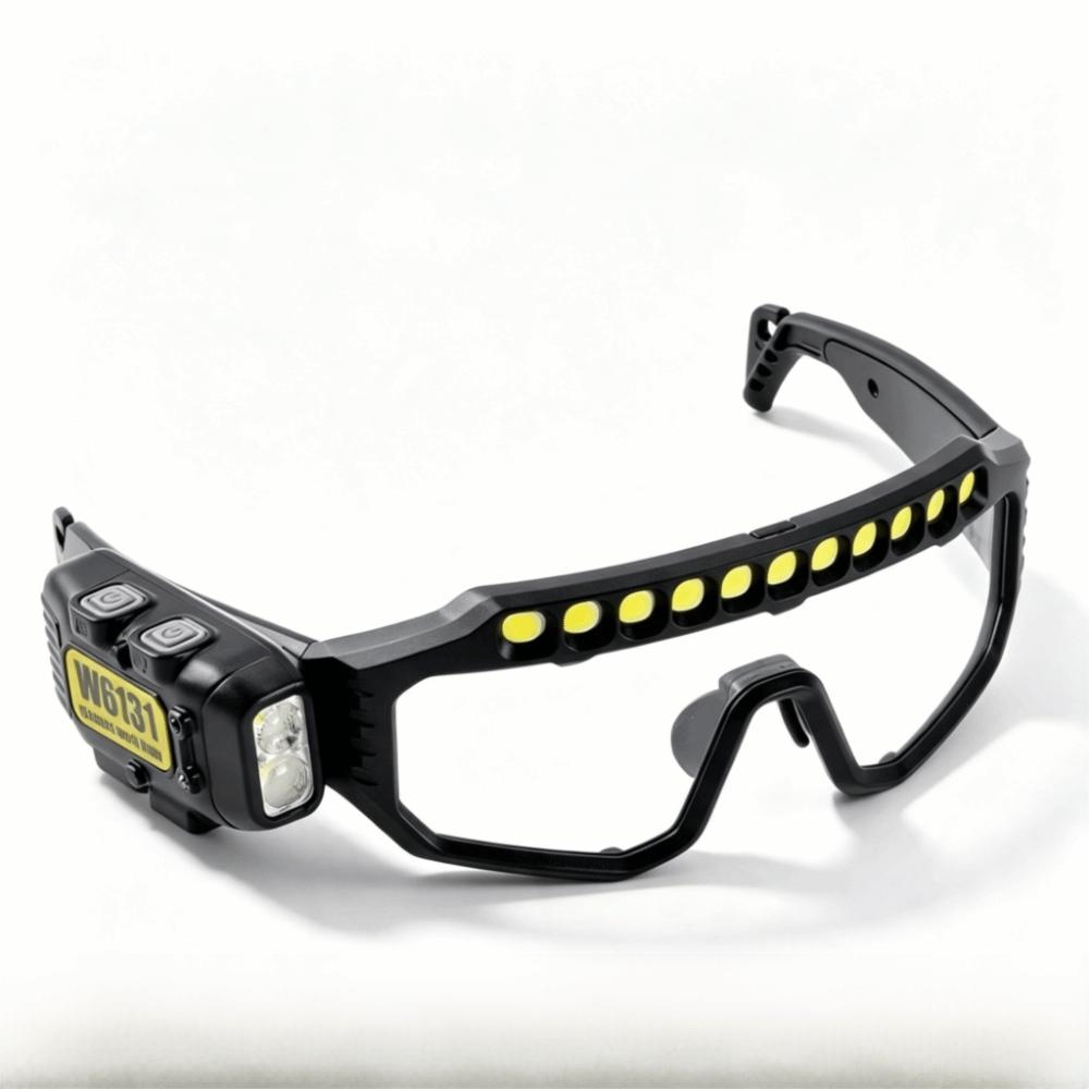 Waterproof Headlight Glasses Adjustable Goggle Light Hands-Free Headlamp Glasses Biking