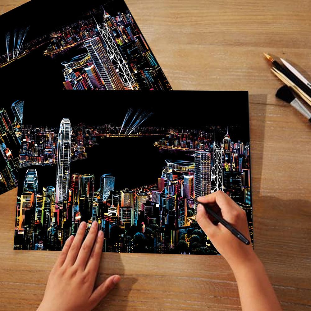 Scratch Art Paper for Adults Scratch Art Painting Paper DIY Night View Scratchboard Gift for Friends Family