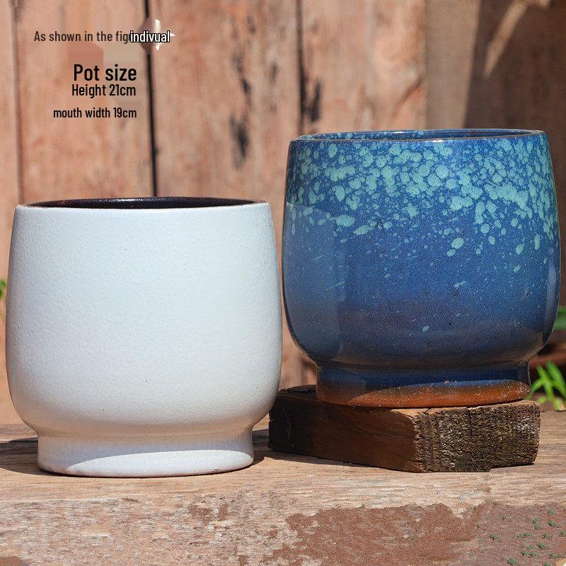 Handgefertigter weißer Grobkeramik-Blumentopf im europäischen Stil für Grünpflanzen, Rosen, Hortensien und Sukkulenten