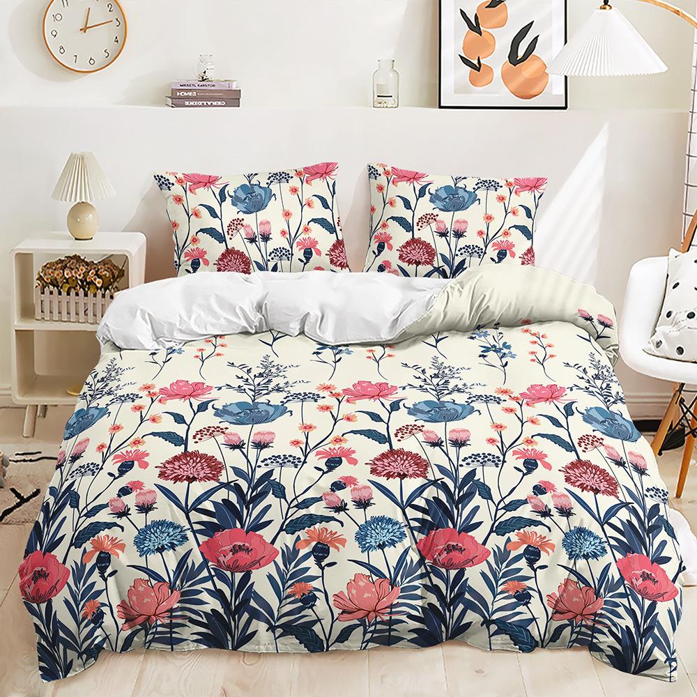 Bed Three-Piece Plant Floral Kit Pastoral Quilt Cover Two-Piece Bedroom
