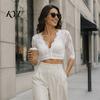 Sexy Lace Tops Women Sheer Crop Top for Oktoberfest, V-Neck Half German Dirndl Blouse Sleeve Cropped Shirt, Bavarian Costume Oktoberfest