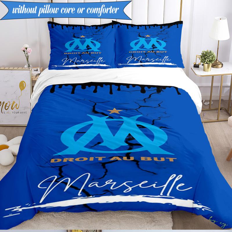3PCS Olympique Football Crest Printed Soft Bedding Set,Including 1pc Duvet Cover And 2pcs Pillowcases Perfect for Bedroom, Dormitory, Fan gift