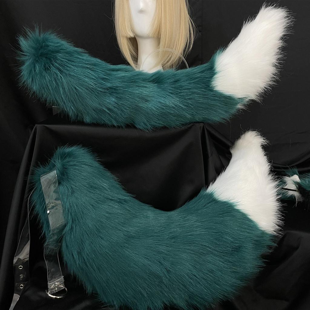 Opaska na głowę z wilczymi uszami ogon Dziewczęce akcesoria cosplay Bestia Uszy Zielony Fursuit Maskarada Impreza Cosplay