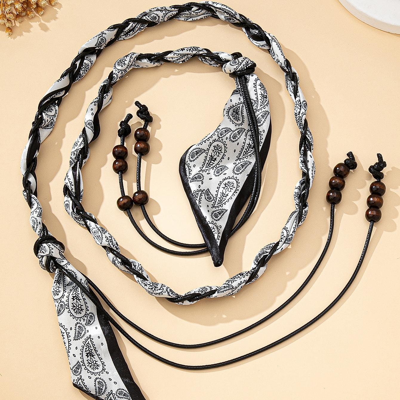 

A Women s Necklace, a High-End Bohemian Ethnic Style Silk Scarf Woven Necklace, Can Also Be Used as a Thin Belt, Suitable for Daily Wear белый