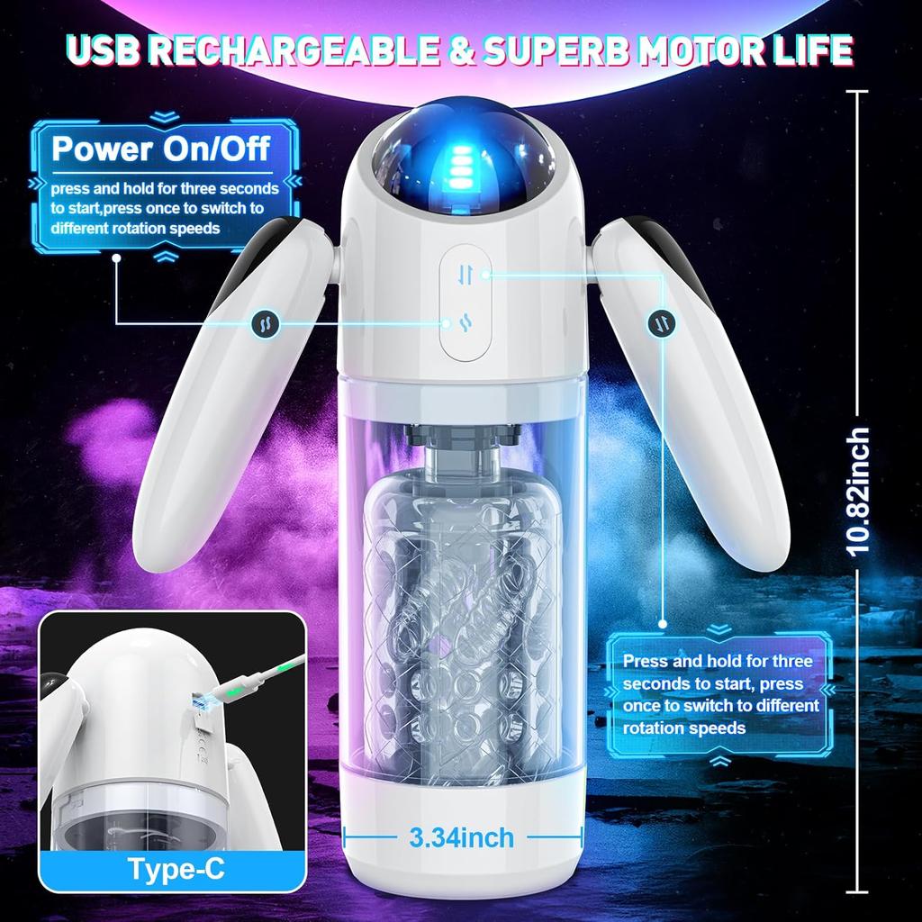 Automatic Male Masturbator, Male Sex Toys with 4 Insertion and 7 Rotation Modes, Male Touch with 7 Colours Ambient Lighting, Male Blowjob