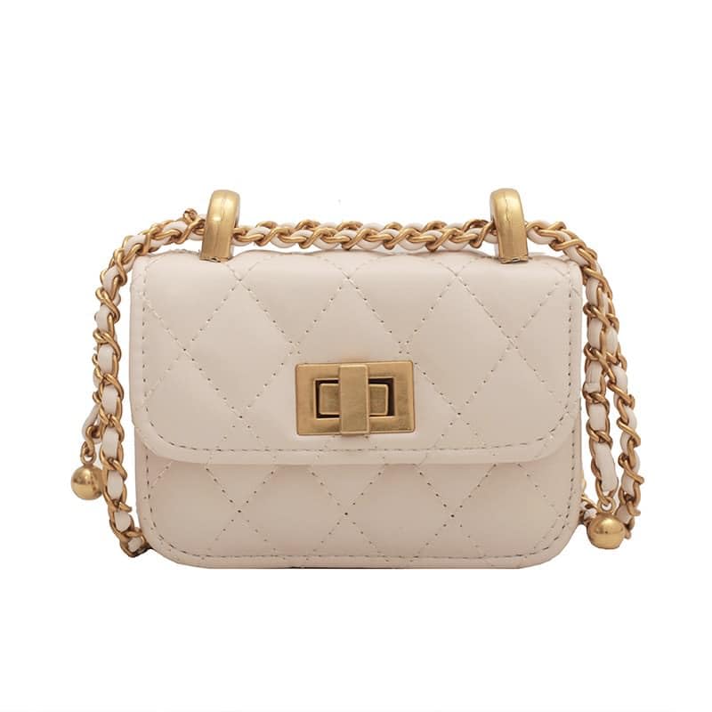 Studio Kiitos Women s Quilted Chain Shoulder Bag, Small, Crossbody, or Shoulder Pouch (Beige) [Used]