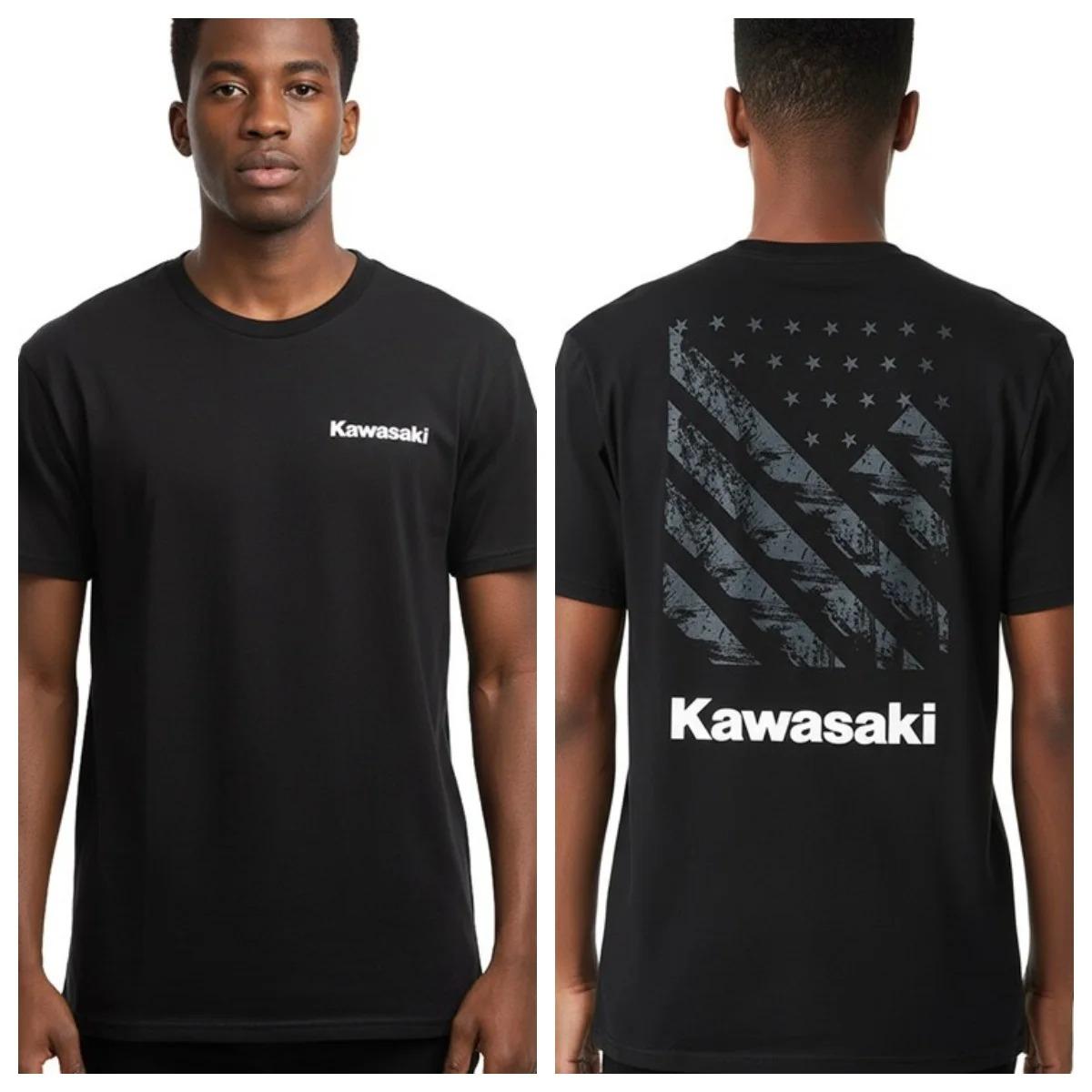 

Kawasaki American Flag Printed Cotton T-shirt 2026 Summer Men s and Women s Harajuku Clothing Fashion Casual Motorcycle T-shirt 4XL