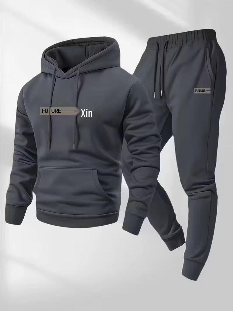 2025 Men's Pullover Hoodie and Jogger Set with Printed Logo