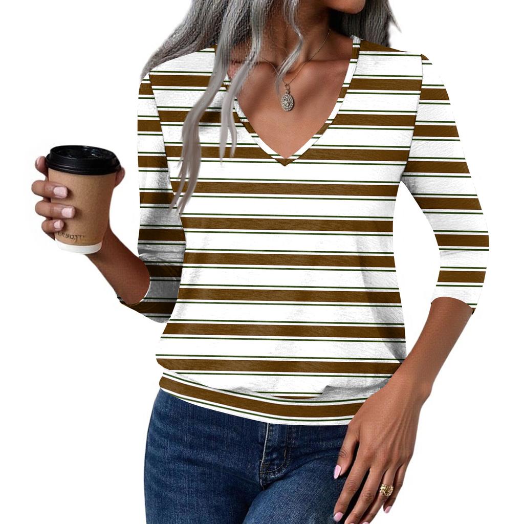 Dámský módní ležérní top s výstřihem do V a tříčtvrtečním rukávem s potiskem