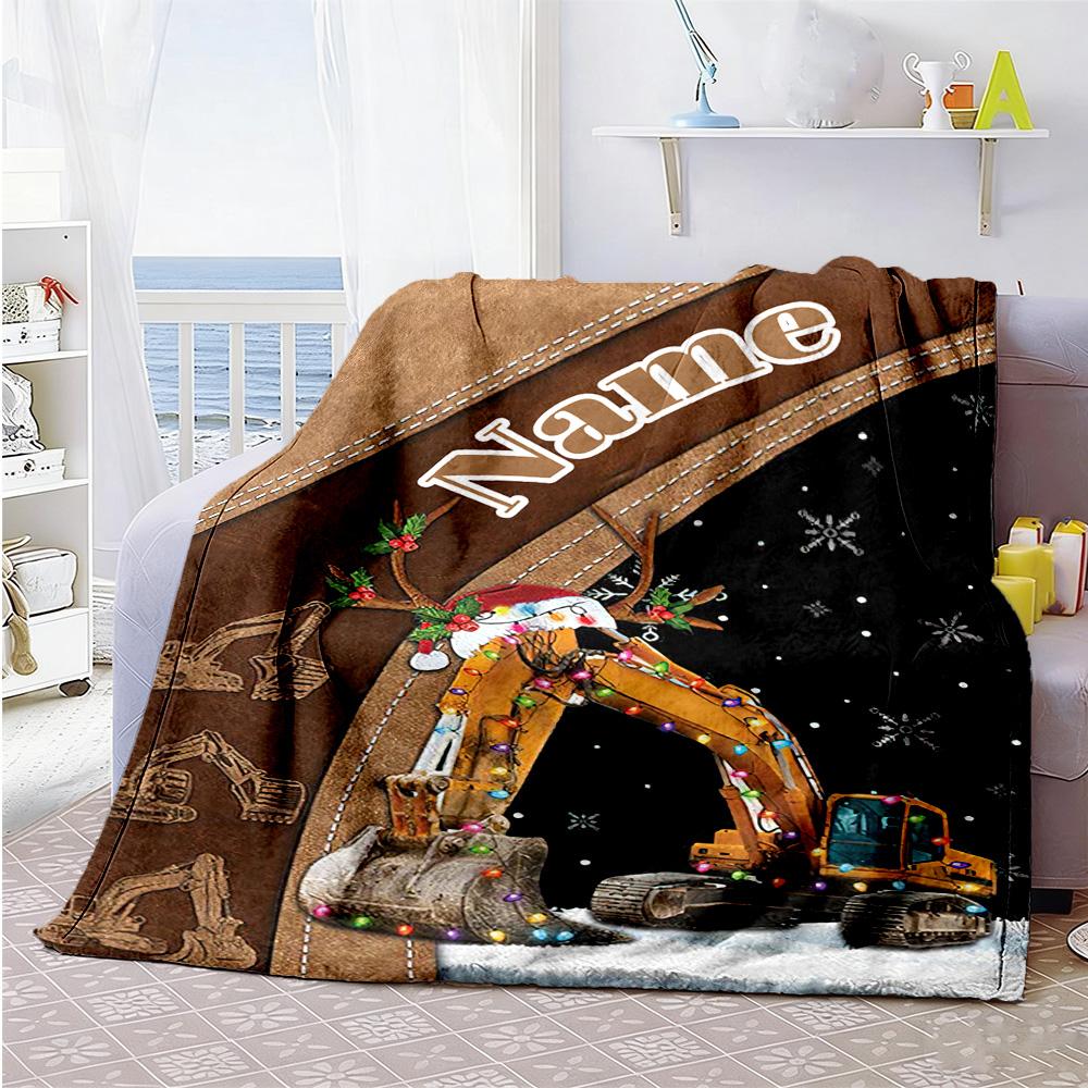 Excavator Style Customize Your Name Blanket Throw Customizable Blanket Warmthful Decor Great for Seaside Picnics Nap Office for All Occasions