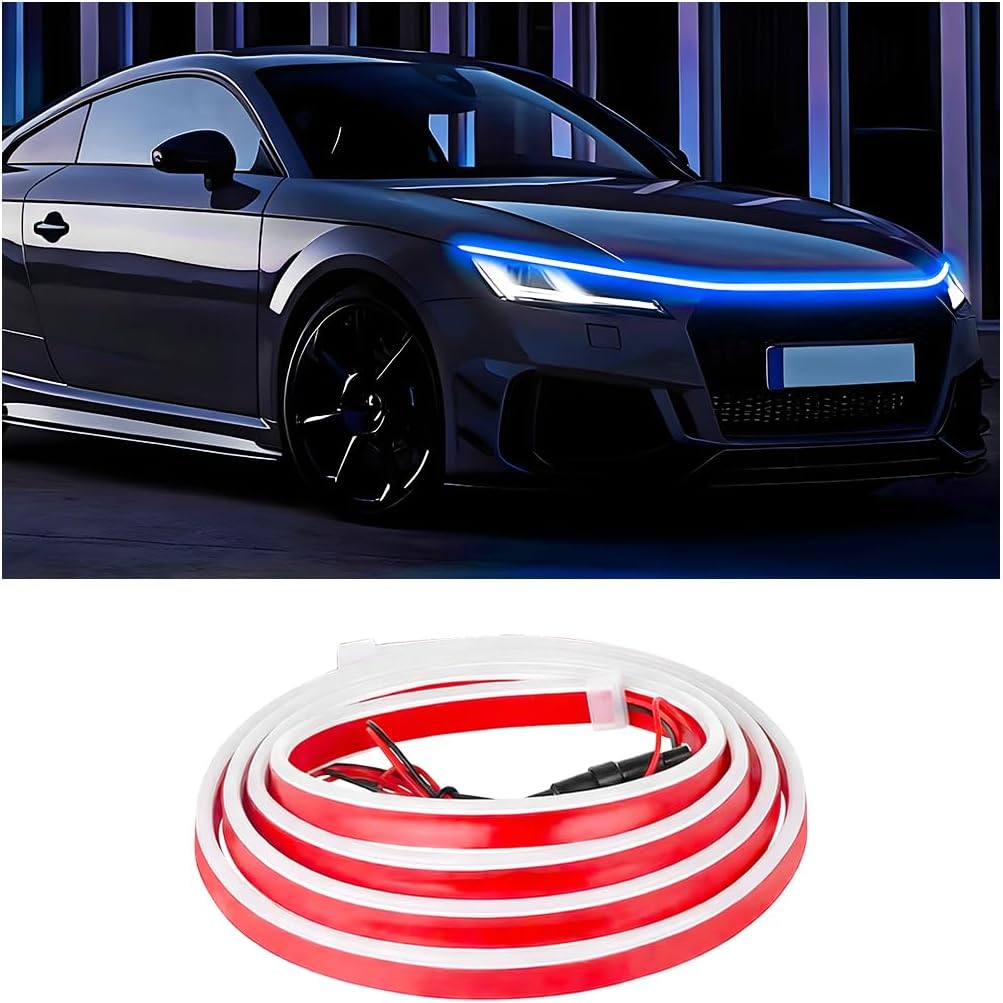 Car LED Hood Light Strip, 78" Waterproof Flexible DRL Daytime Running Sequential Turn Signal Light, Automotive Dynamic Scan Start-Up Effect