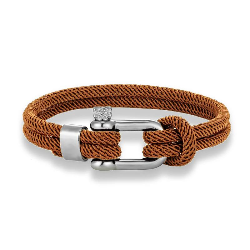 

Minimalist Nautical Rope Bracelet Double Strand Stainless Steel U-Shape Shackle Buckle Survival Jewelry for Men Women 23cm хакі