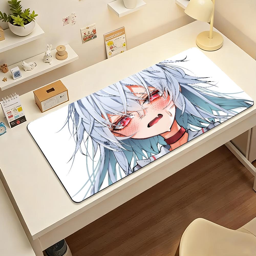 Gaming Mouse Pad Large Desk Mat Antislip Stitched Edges Stylish Grey Anime Print Extended Keyboard Mat for Gamer Office