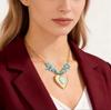 Gold-Plated Heart Pendant Necklace with Blue Coral Branch Chain