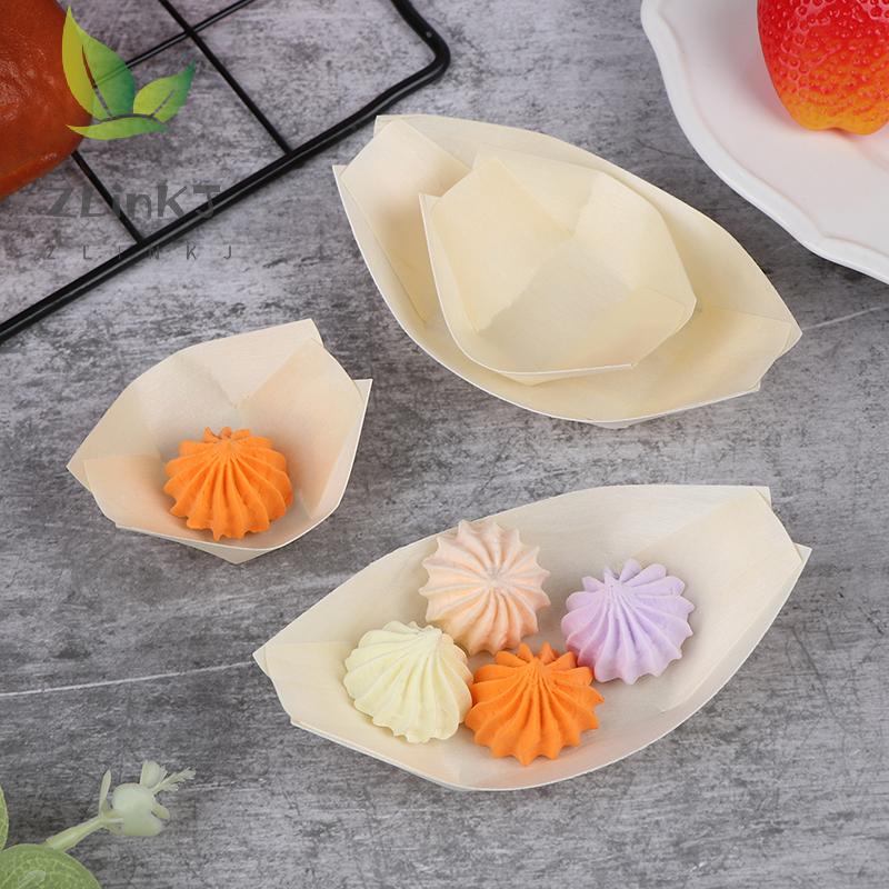 50Pcs Wood Boats Plates Sushi Salad Dessert Bowl Wood Serving Bowl Disposable Sushi Serving Trays Sushi Boat Plates