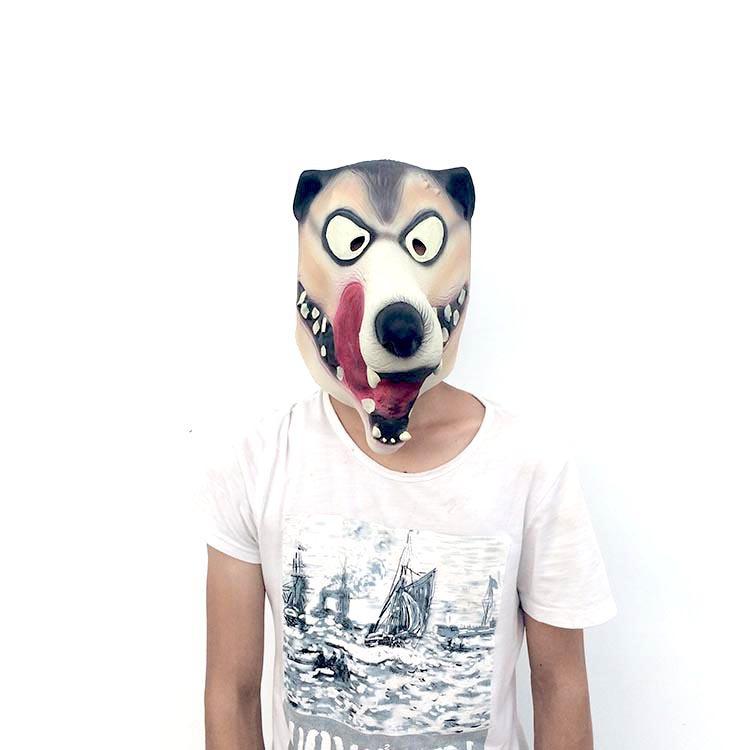 Halloween mask, high-quality latex wolf mask with protruding tongue Full set of wolf headgear Horror devil props