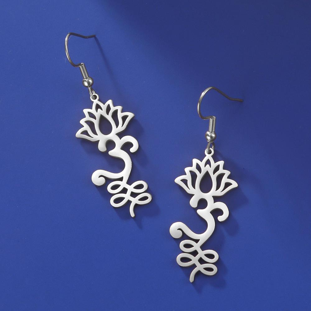 Dawapara Lotus Unalome Earrings Spiritual Shiva Yoga Symbol OM Aum Butterfly Pendant Stainless Steel Jewelry
